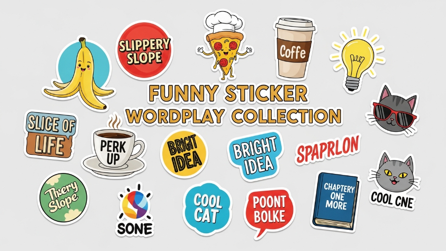 Funny sticker wordplay collection