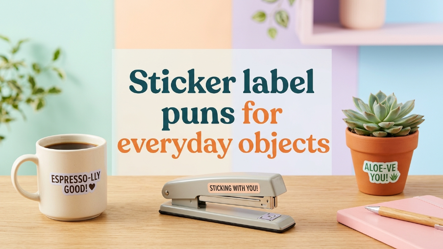 Sticker label puns for everyday objects