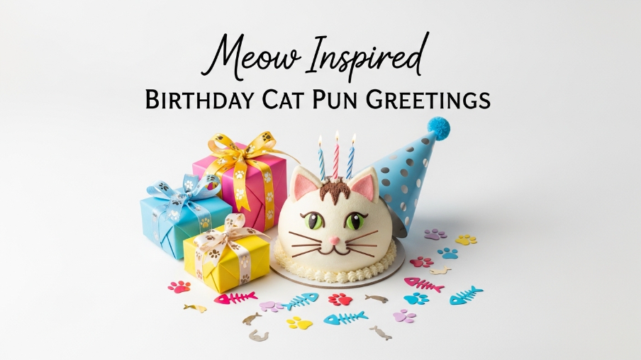 Meow inspired birthday cat pun greetings
