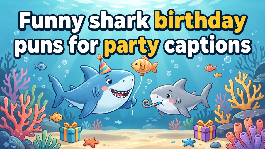 Funny shark birthday puns for party captions