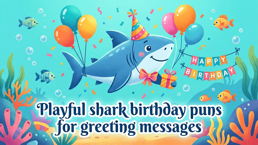 Playful shark birthday puns for greeting messages