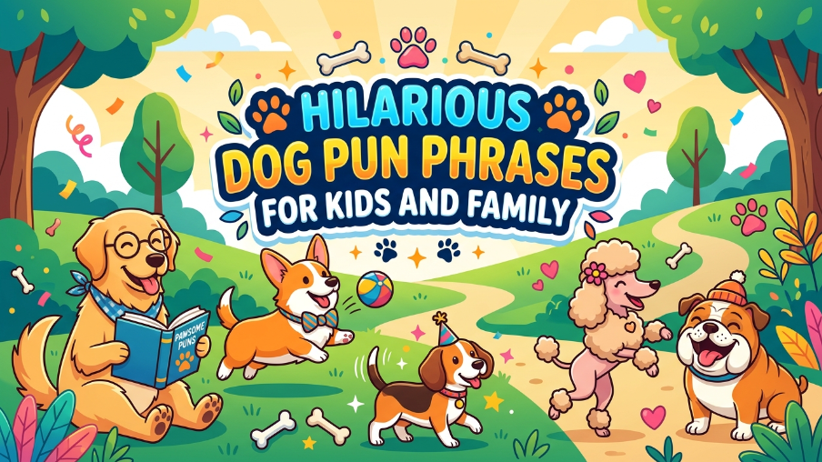 Hilarious dog pun phrases for kids and family